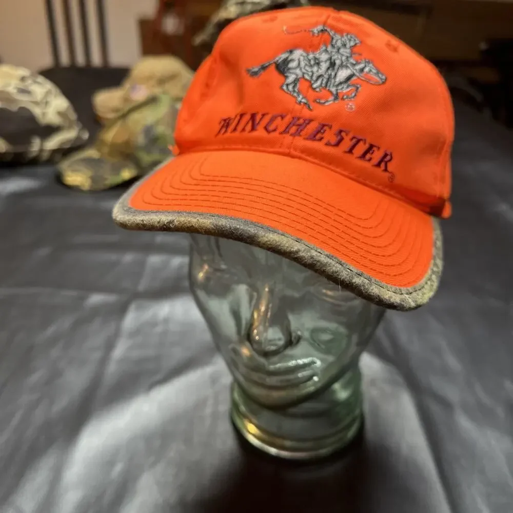 Vintage Orange Winchester Hunter Shooter Strapback Baseball Hat Cap Embroidered